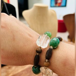SET of 2 Multi stone crystsl & jade bracelet